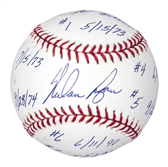Nolan Ryan Autographed and Multi-Inscribed "7 No Hitters" OML Selig Baseball (Ryan Holo & FSC)